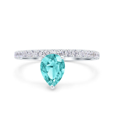 Teardrop Art Deco Pear Wedding Bridal Ring Simulated Paraiba Tourmaline CZ 925 Sterling Silver